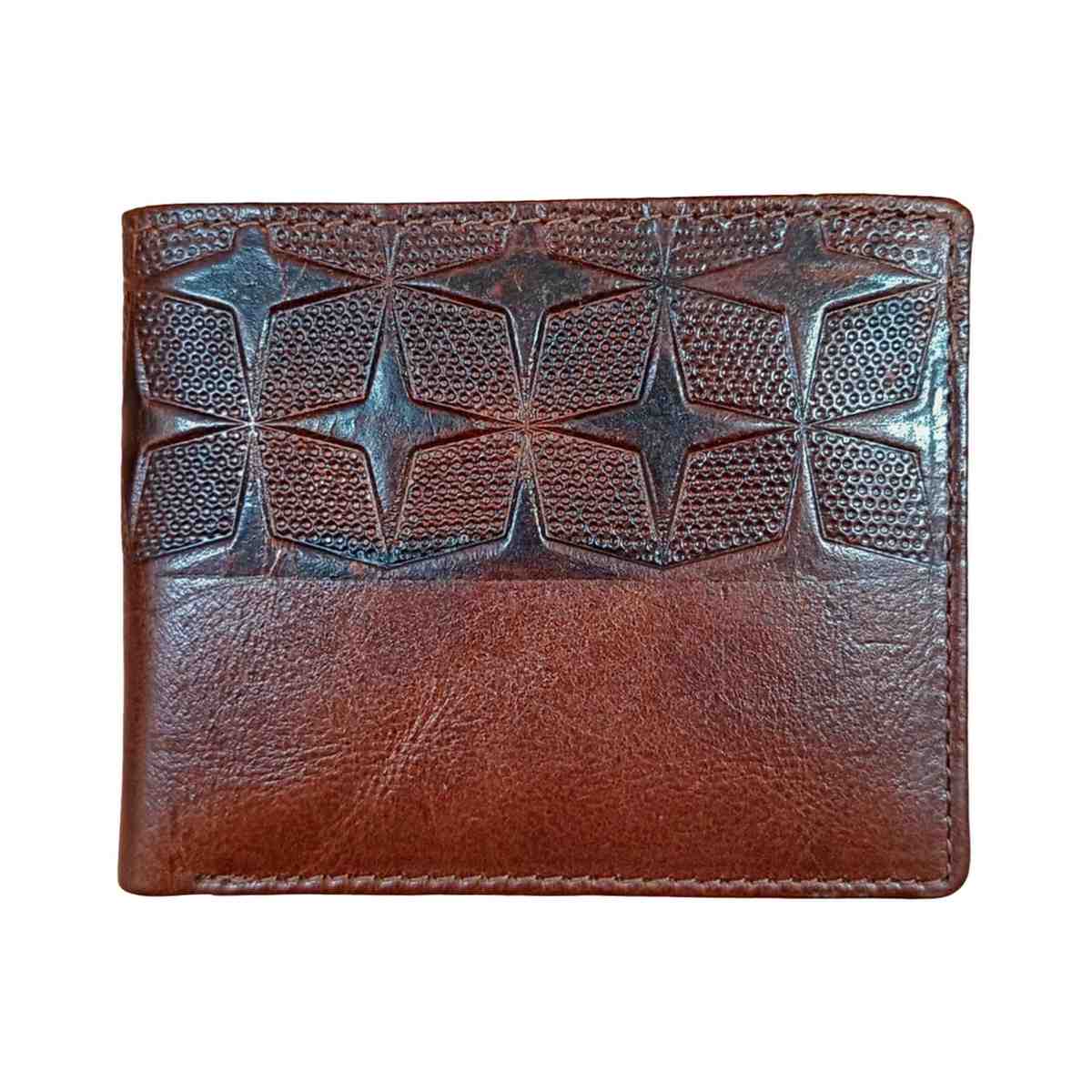 Premium Handcrafted Brown Genuine Leather Wallet with Geometric Embossed Design