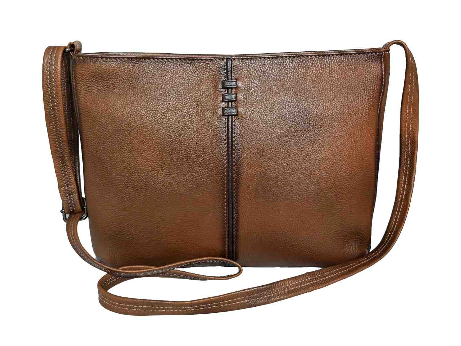 Genuine Leather Crossbody Bag for Women – Soft Pebbled Leather Sling with Gunmetal Hardware, Multiple Compartments
