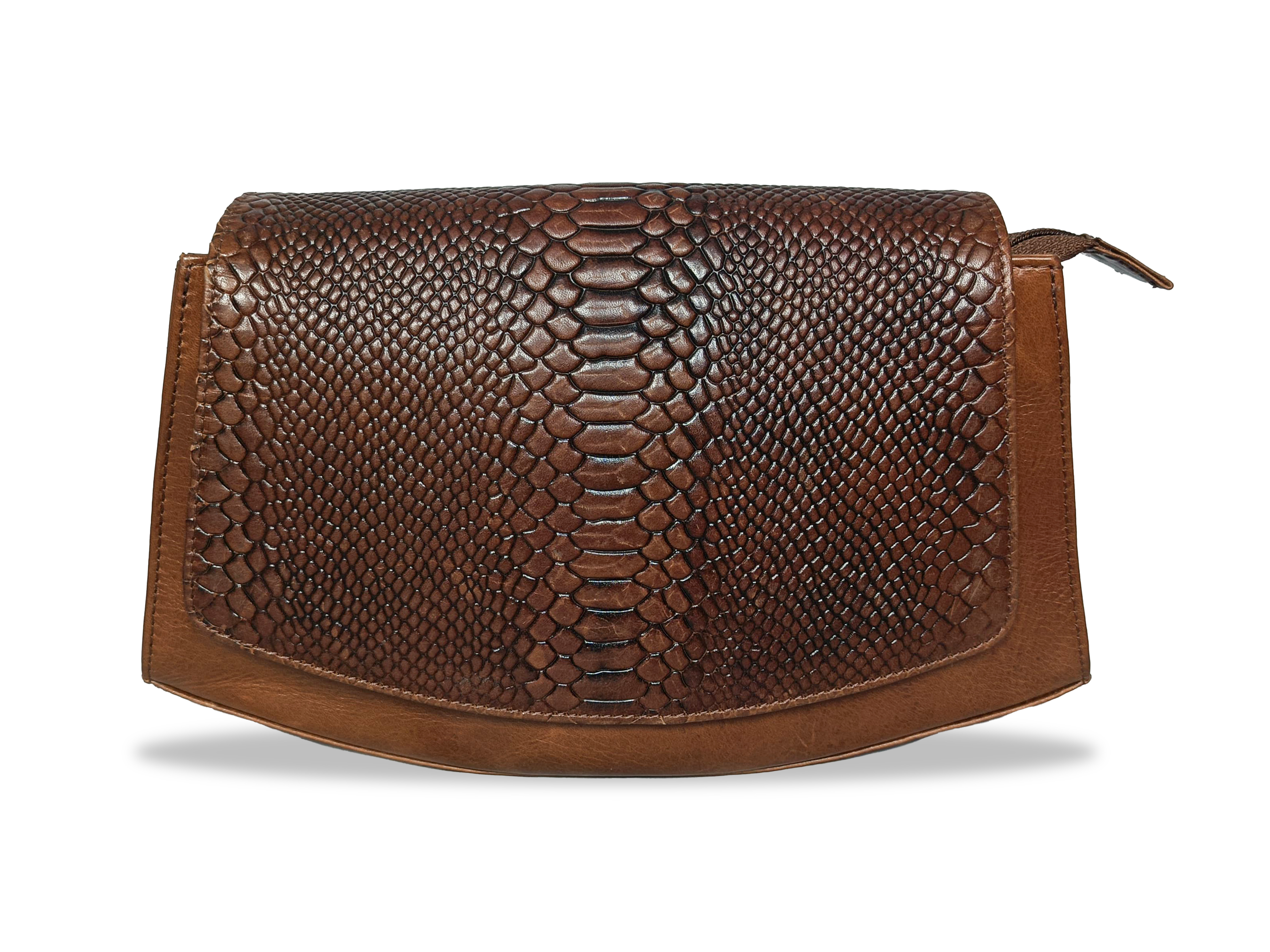 Genuine Leather Crossbody Sling Bag for Women – Stylish Brown Shoulder Bag with Snake Skin Pattern Flap – Small Purse with Adjustable Strap